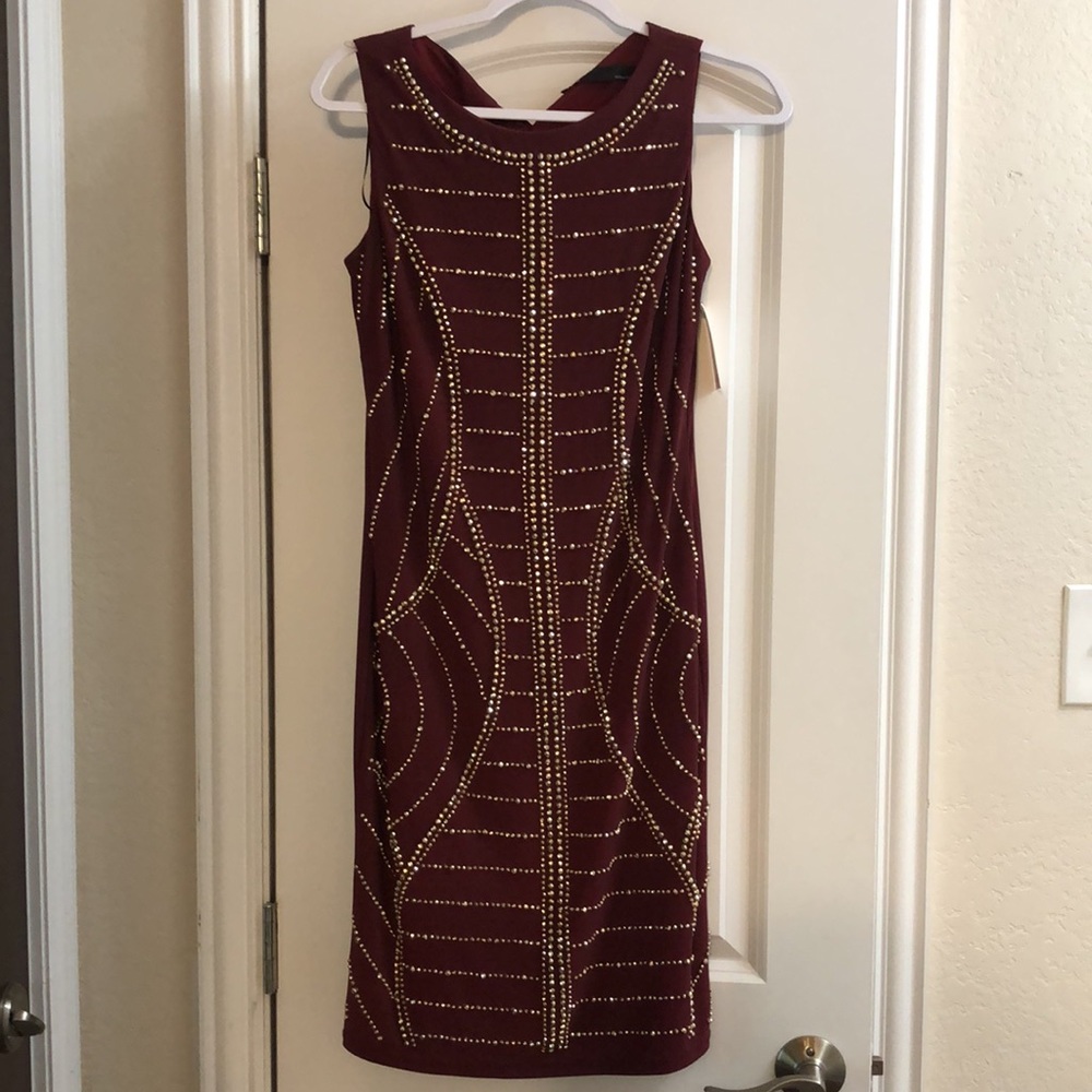 Maroon Dress with Gold Beading NWT
